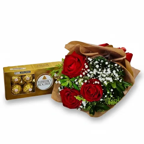 Buque de Rosas Vrmelhas com Ferrero, buquês de flores com entrega em Aracaju