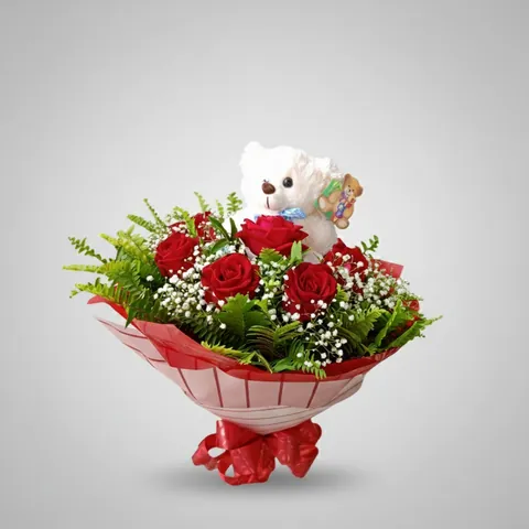 Buquê de Rosas Vermelhas com Pelúcia, buquês de flores com entrega em Aracaju