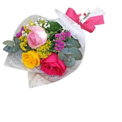 Buquê 3 Rosas Colorido, buquês de flores com entrega em Aracaju