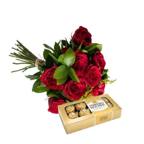 Buque de Rosas Rustico com Ferrero Rocher Nº2, buquês de flores com entrega em Aracaju