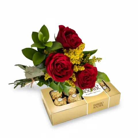 Buque de Rosas Rustico com Ferrero Rocher Nº1, buquês de flores com entrega em Aracaju